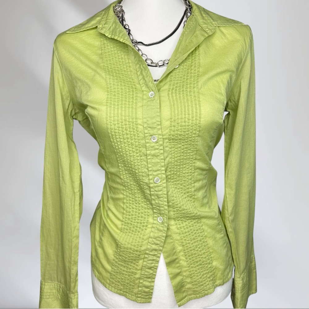 Express Lime Green Pintuck Button-Down Shirt - Size Small